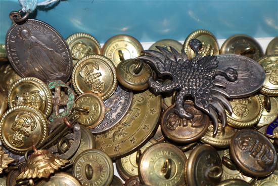 Assorted medallions and military buttons etc.